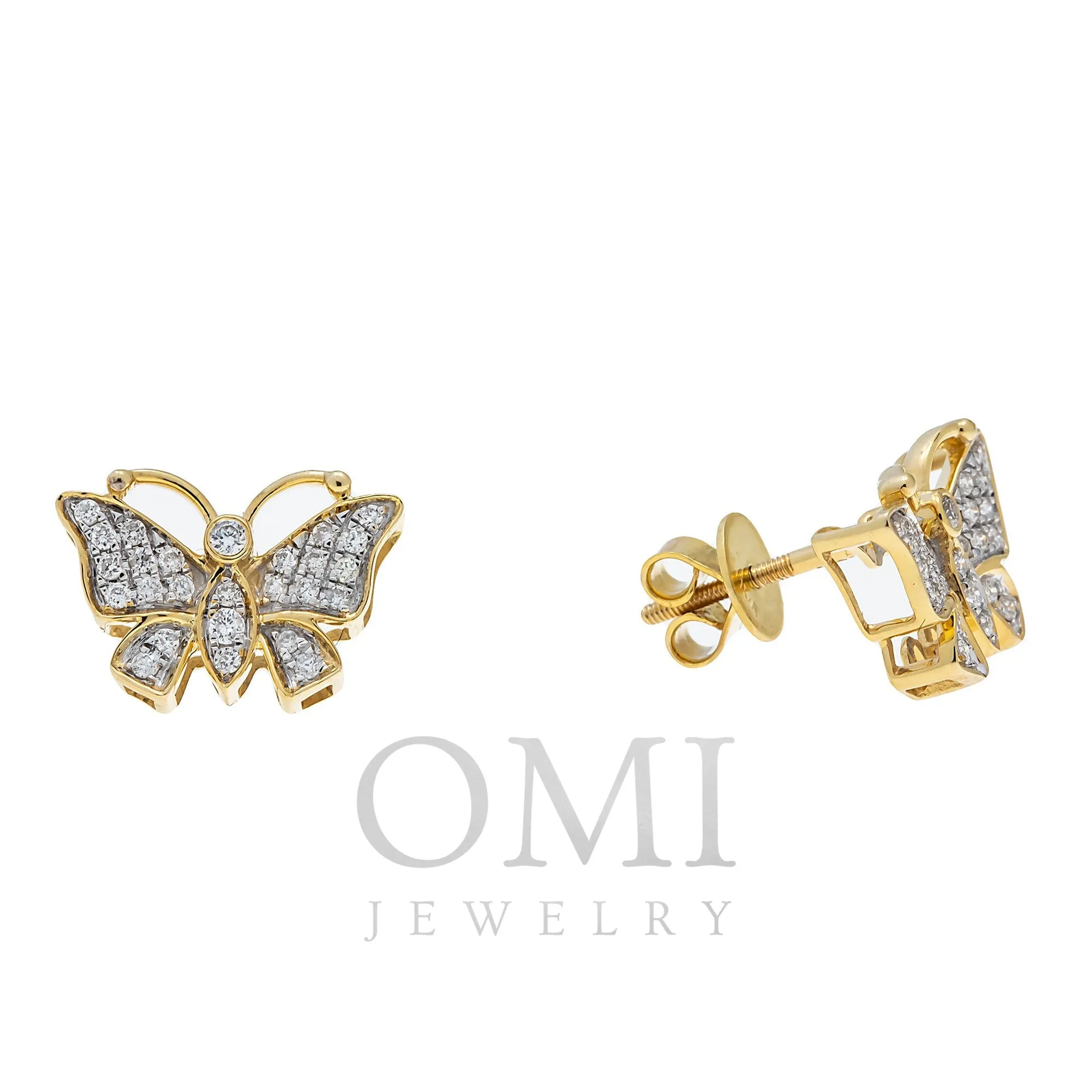 10K GOLD ROUND DIAMOND BUTTERFLY EARRINGS 0.29 CTW