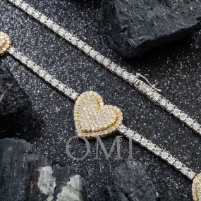 10K GOLD TWO TONE ROUND DIAMOND HEART CHAIN 3.75 CT