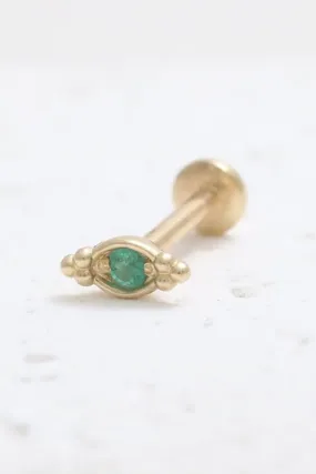 14K Gold Cartilage Helix Tragus Conch Genuine Emerald Evil Eye Internally Threaded Flat Back Earring Labret