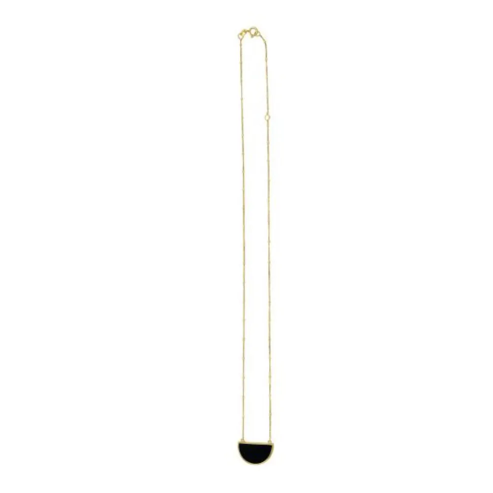 14k Gold Onyx Half Moon Necklace