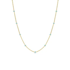 14k Gold Turquoise Enamel Satellite Chain Necklace