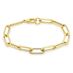 14k Single Pavé Diamond Link Large Paperclip Chain Bracelet