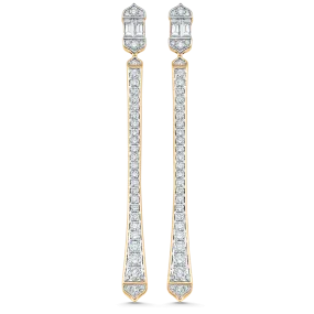 1.51 TCW Round & Baguette Moissanite Diamond Long Drop Earrings