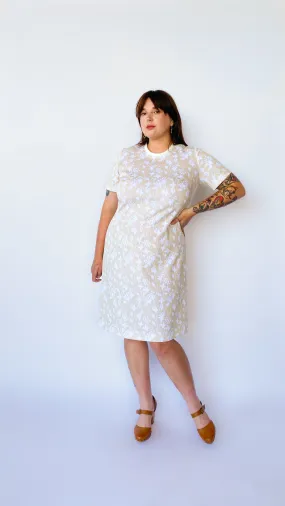 1970s Cream Floral Midi Dress, sz. XL-2XL