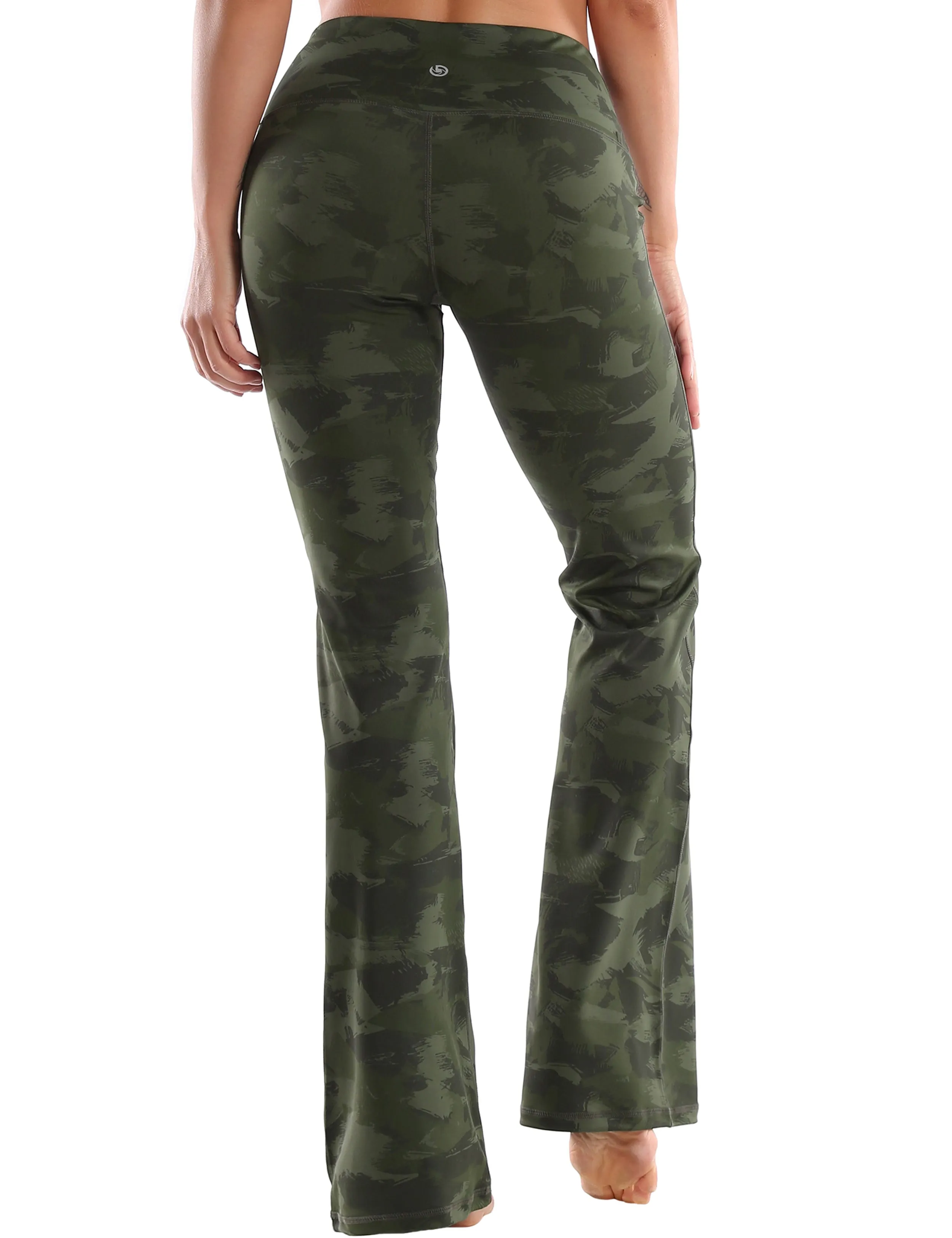 29" 31" 33" 35" 37" High Waist Printed Bootcut Leggings green brushcamo