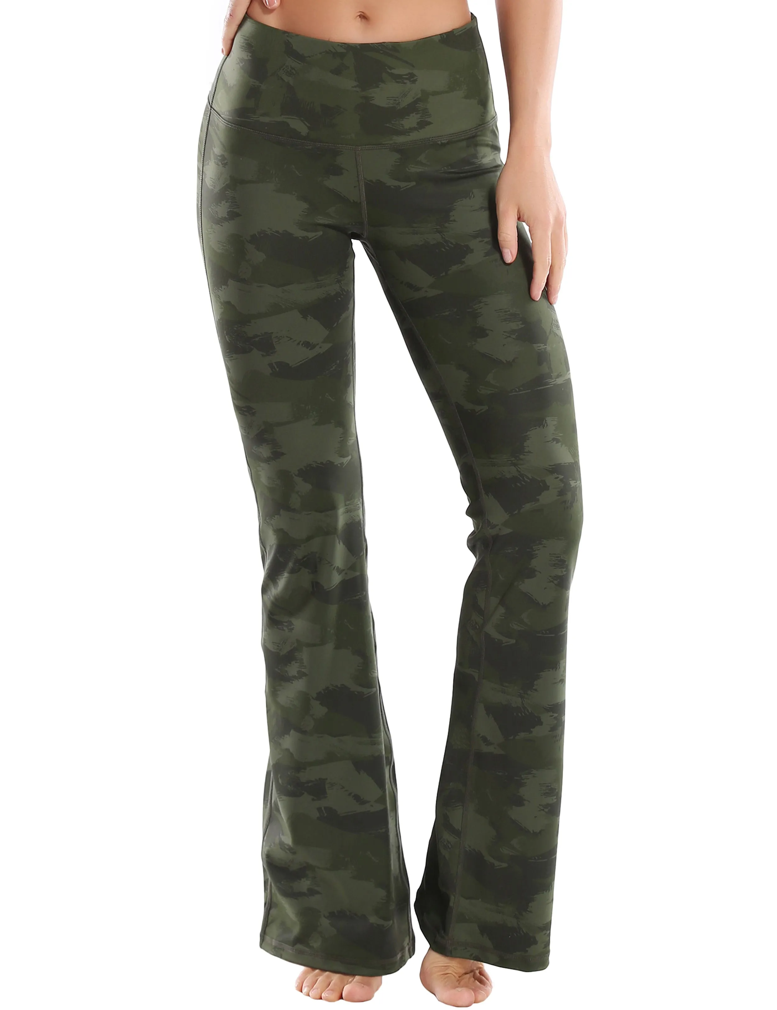 29" 31" 33" 35" 37" High Waist Printed Bootcut Leggings green brushcamo