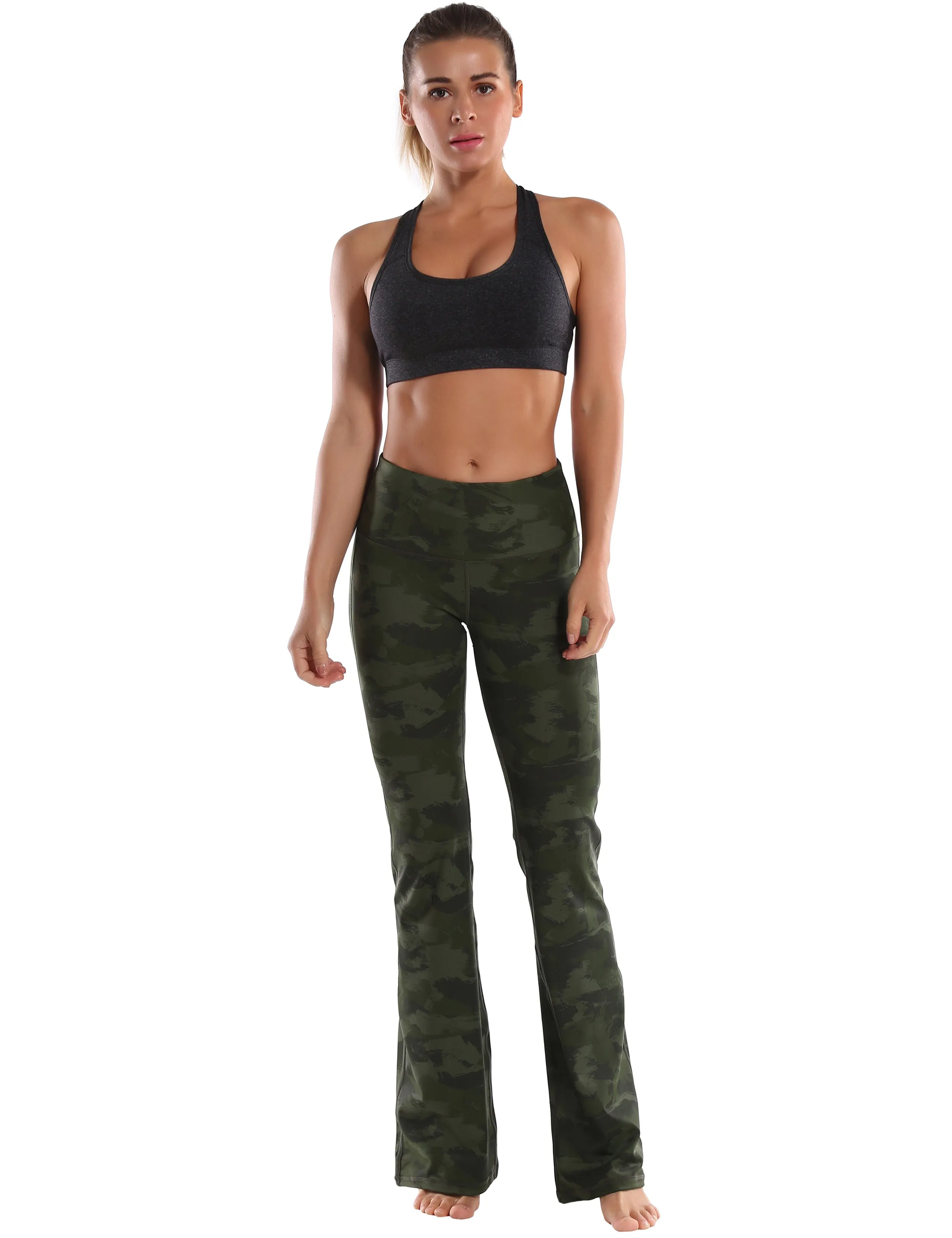 29" 31" 33" 35" 37" High Waist Printed Bootcut Leggings green brushcamo