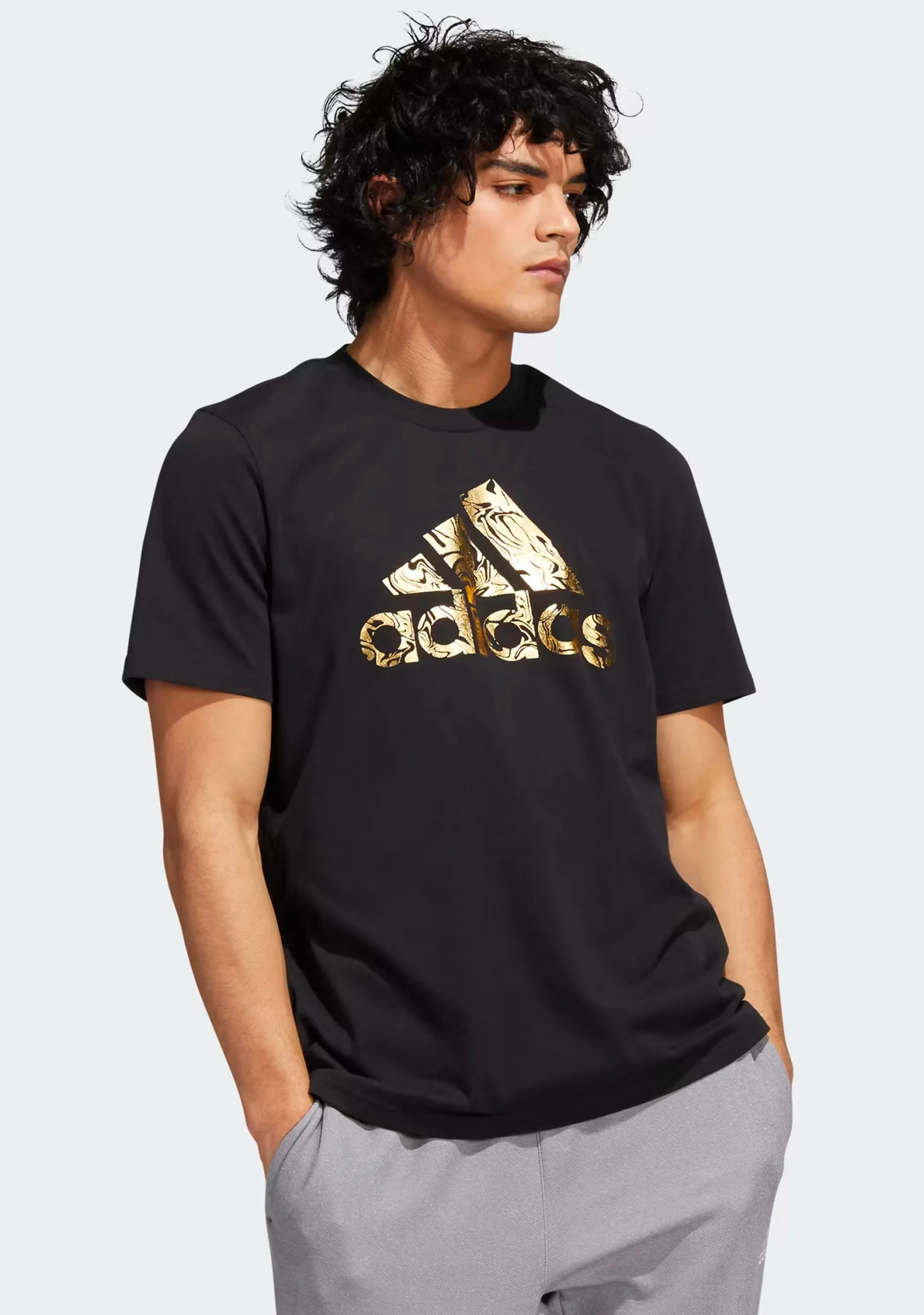 Adidas Mens Liquid Foil Badge of Sport Graphic Tee Black <br> HK9157