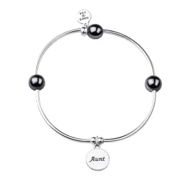 Aunt | Soft Bangle Charm Bracelet | Hematite