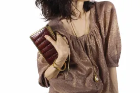 Brown crocodile skin clutch rectangular frame