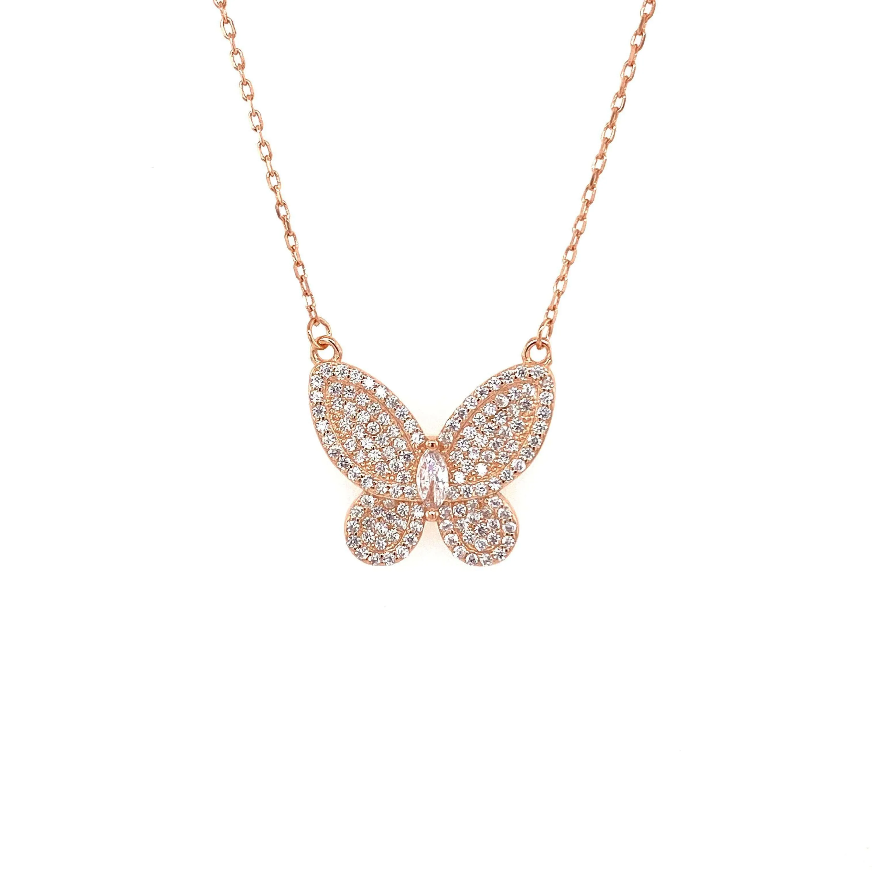 Butterfly Necklace With Pave CZ Stones And Marquee Center Accent