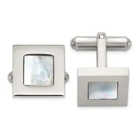 Chisel Stainless Steel Polished with Mother of Pearl Inlay Square Cuff Links