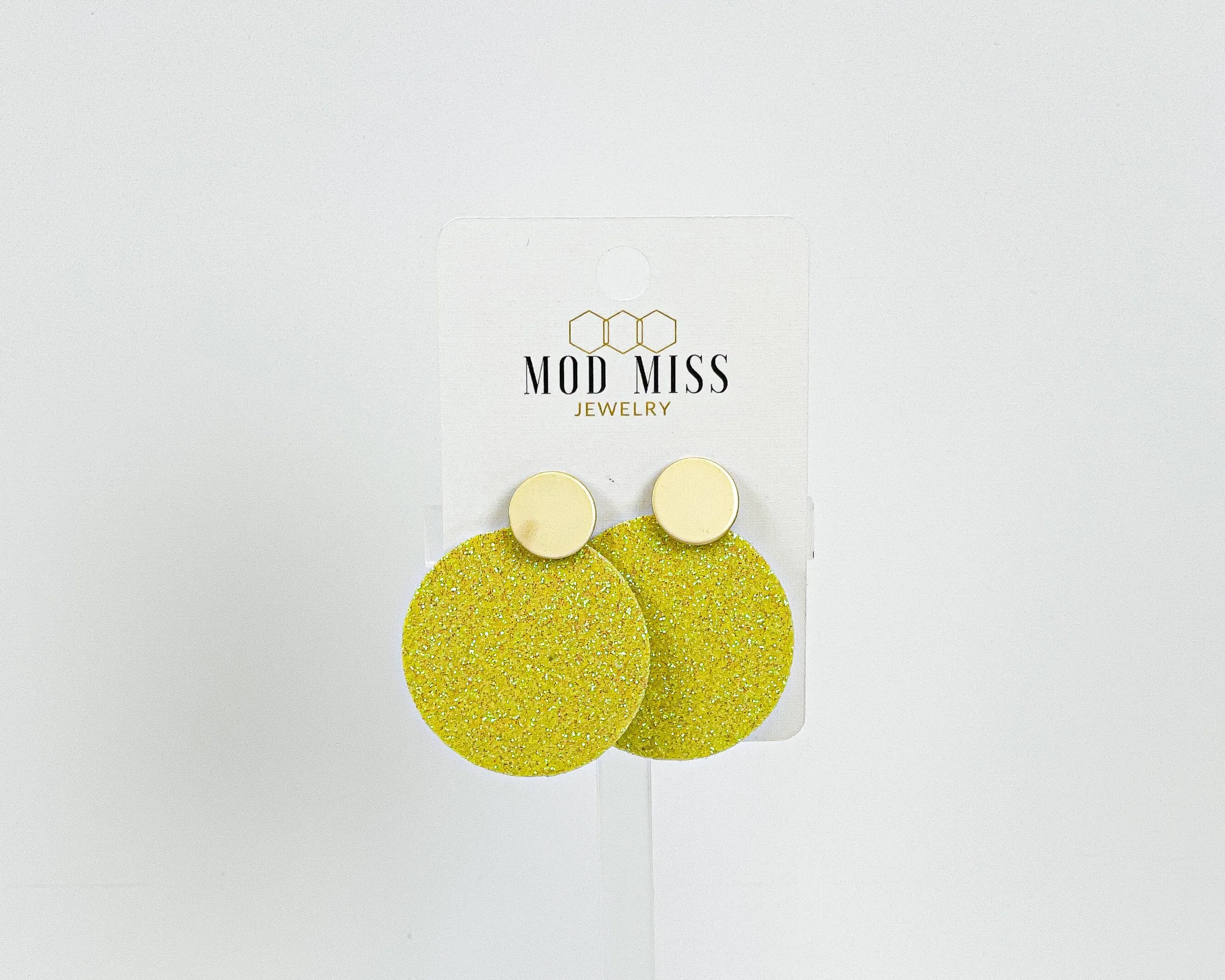 Cork Leather Round Earring Fine Glitter Yellow