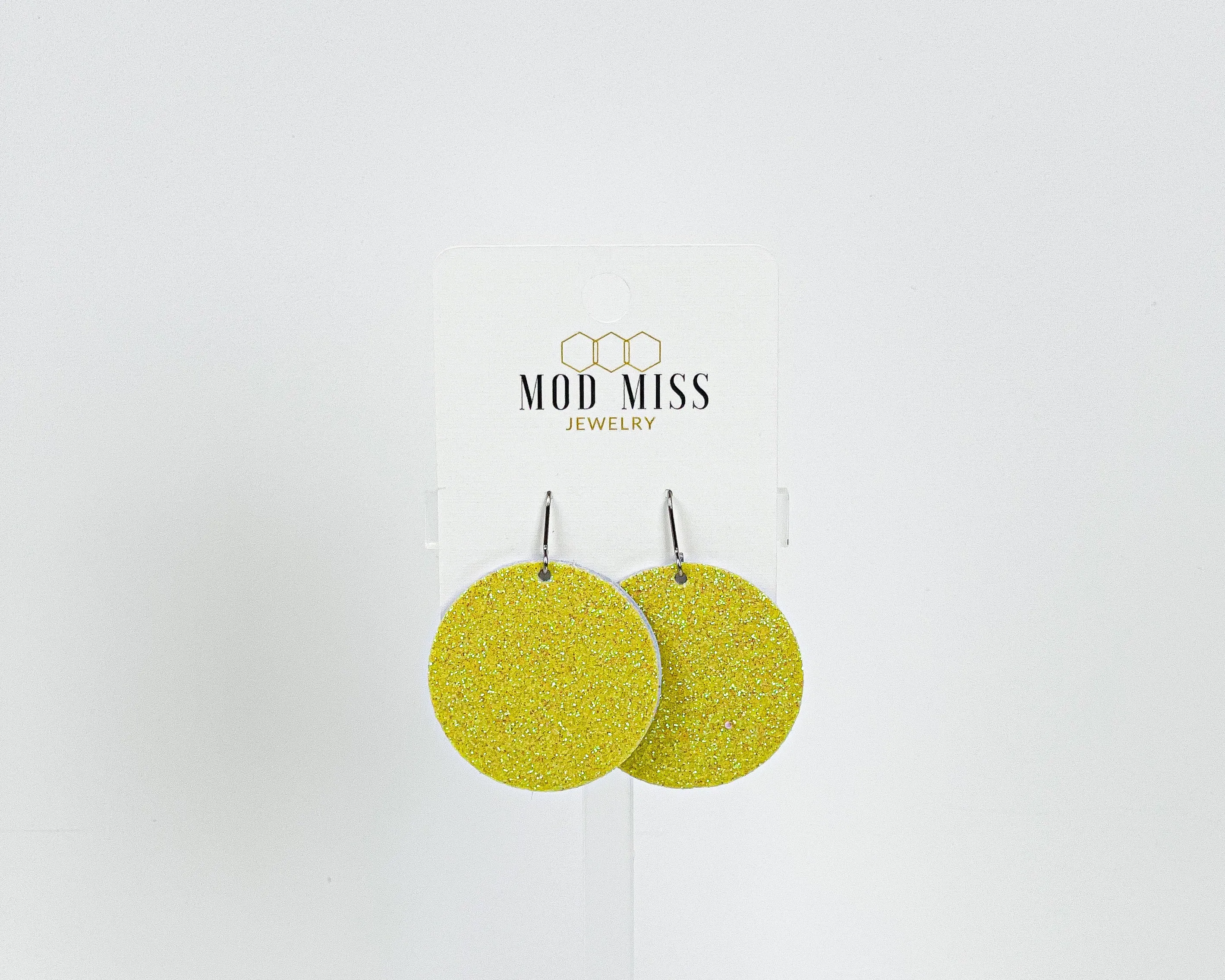 Cork Leather Round Earring Fine Glitter Yellow