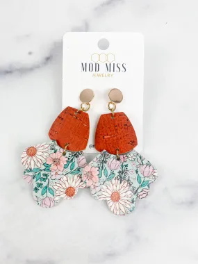 Cork Scalloped Stud Earrings Burnt Orange   Bloom Flowers