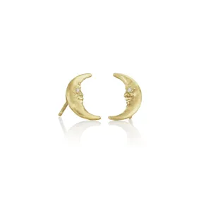 Crescent Moonface Stud Earrings