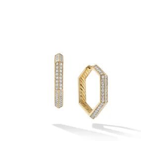 David Yurman Carlyle Hoop Earrings in 18K Yellow Gold with Pave Diamonds