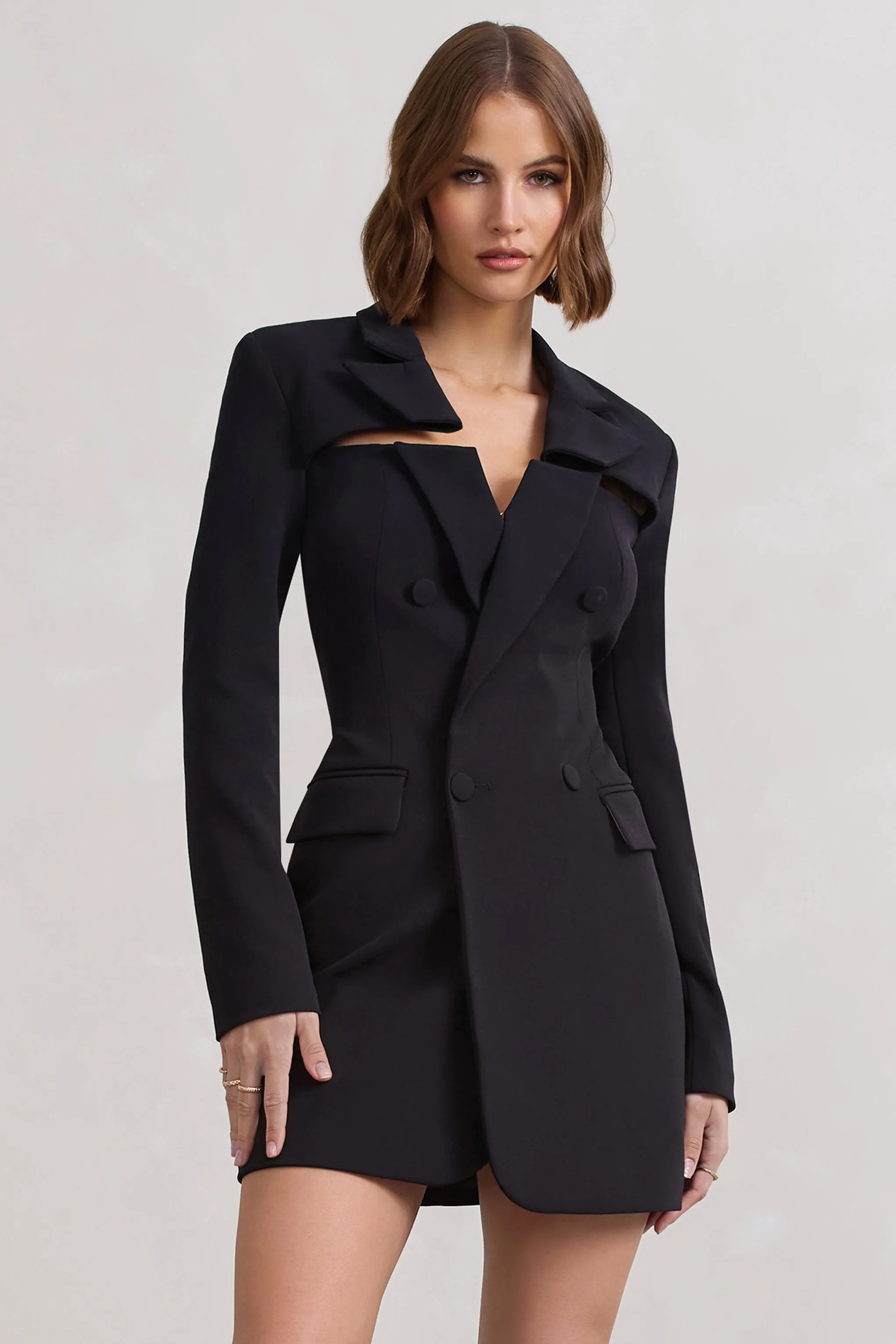 Everyone's Watching | Black Fitted Cut-Out Blazer Mini Dress