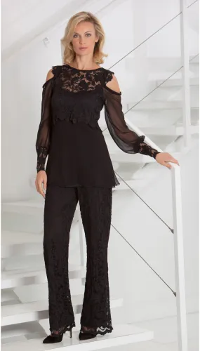 French Lace Cold Shoulder Top & Lace Straight Leg Pant Set - B609 / P600  42"