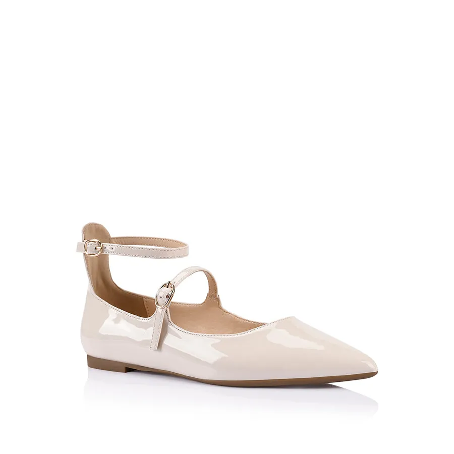 Issie Buckle Flats - Bone Patent