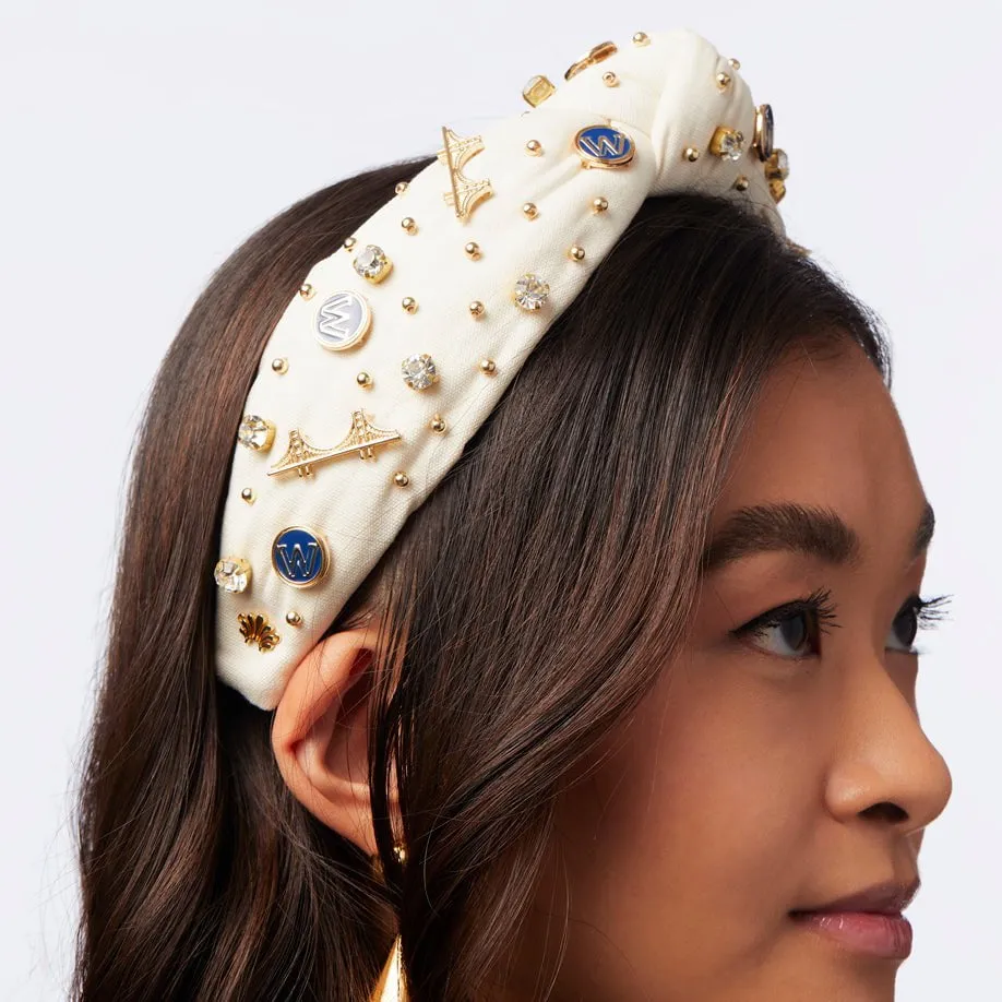 IVORY GOLDEN STATE WARRIORS EMBELLISHED KNOTTED HEADBAND