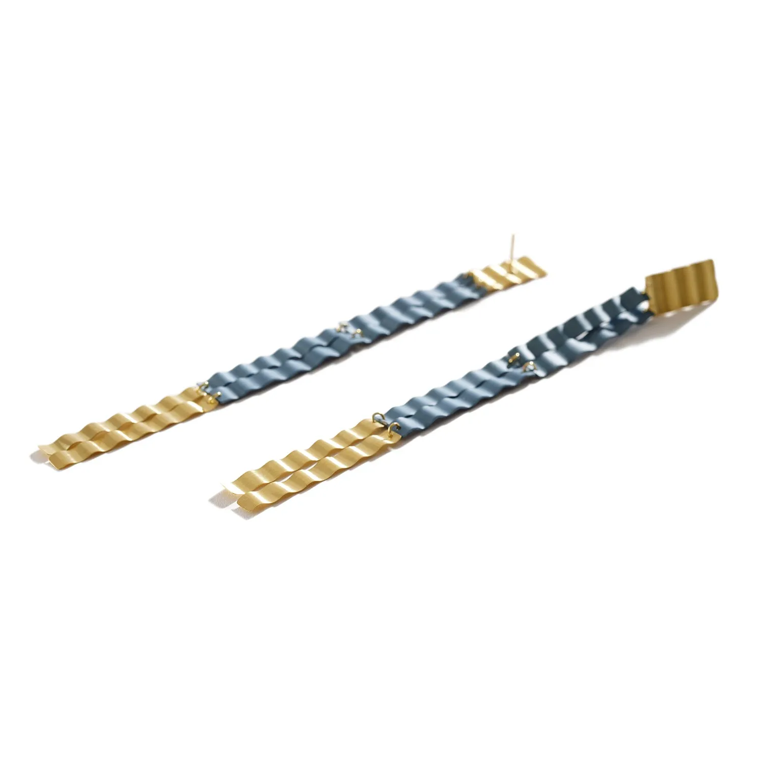 Long Double Banded Gold & Titanium Aigua Earrings