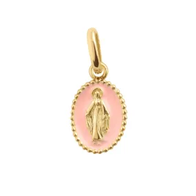 Madone Baby Pink Resin pendant, Yellow gold