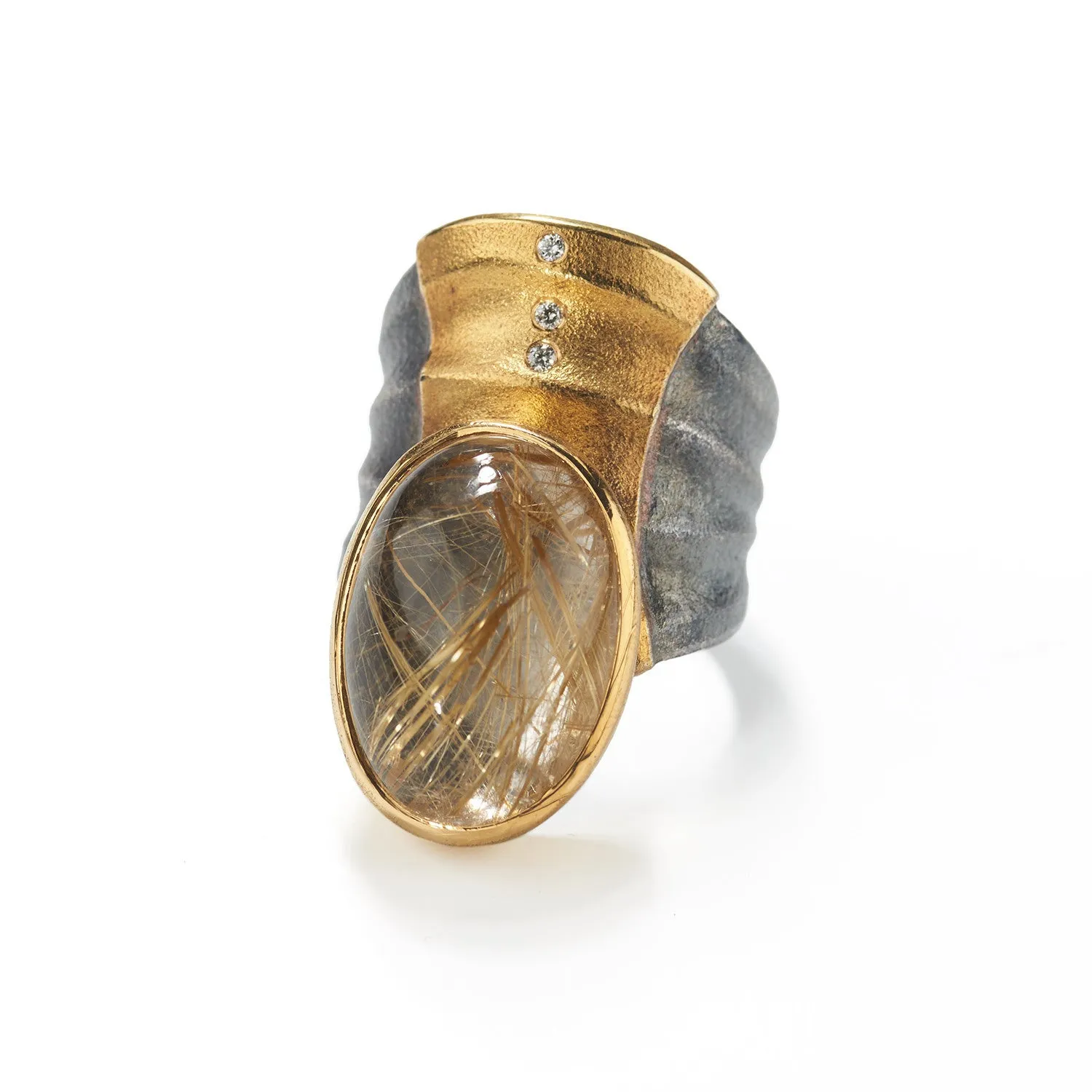 Rutilated Quartz Ripple Ring