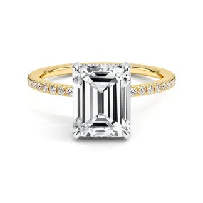 Two-Tone Accented Emerald Cut Engagement Ring With Hidden Halo