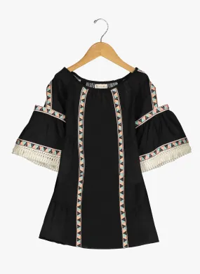 Vierra Rose Lillian Cold Shoulder Trimmed Dress in Black