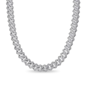 White Gold Round Cut Prong Cuban Link Chain - 12mm